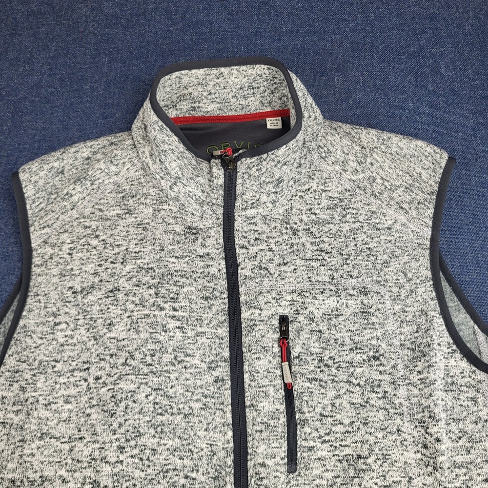 Orvis Men XXL Gray Heather Sweater Fleece Full Zip Mock Neck Pocket Vest Outdoor - Picture 5 of 11